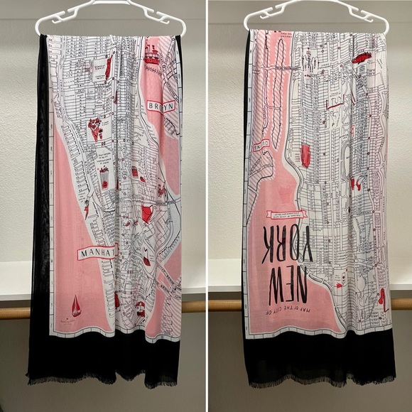 Kate Spade ♠️ New York Map Stripe Oblong Scarf & Pink Cyndy Kent Wallet BUNDLE - Picture 2 of 16